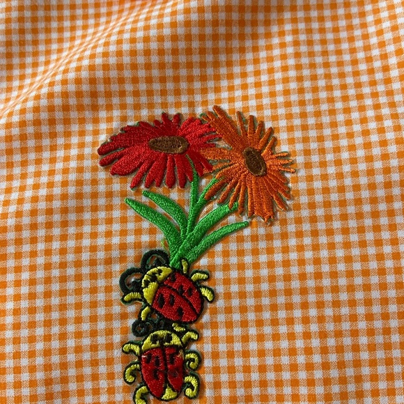 Las Olas Orange and White Gingham Button Down Shirt Cottagecore Cabincore Retro - Picture 7 of 13